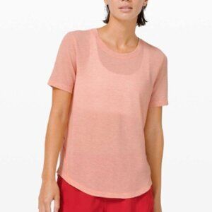 lululemon Long Distance Short Sleeve Heathered Pink Pastel Size 4 NWT